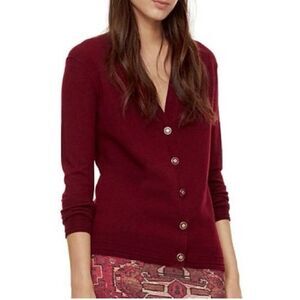 Tory Burch Madison‎ merino wool logo button cardigan Size XS cherry maroon red